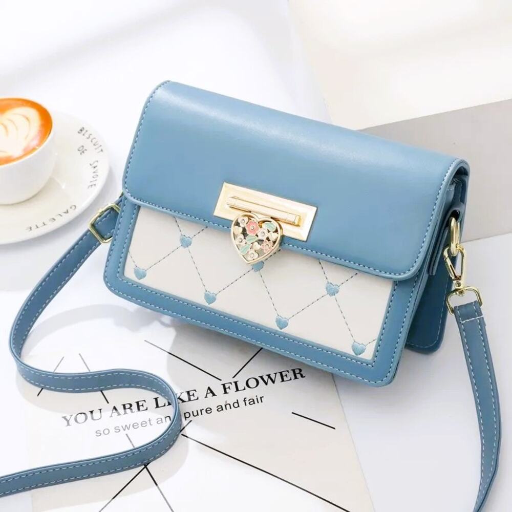 Blue and White Heart Quilted Crossbody Bag - Elegant Everyday